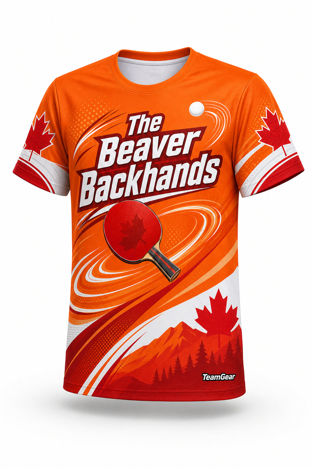 The Beaver Backhands Orange Table Tennis Jersey - front and back view