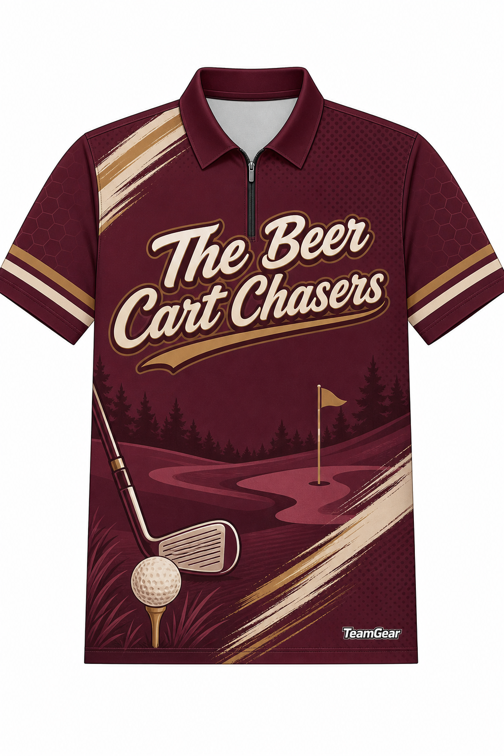 The Beer Cart Chasers Maroon Golf Polo design