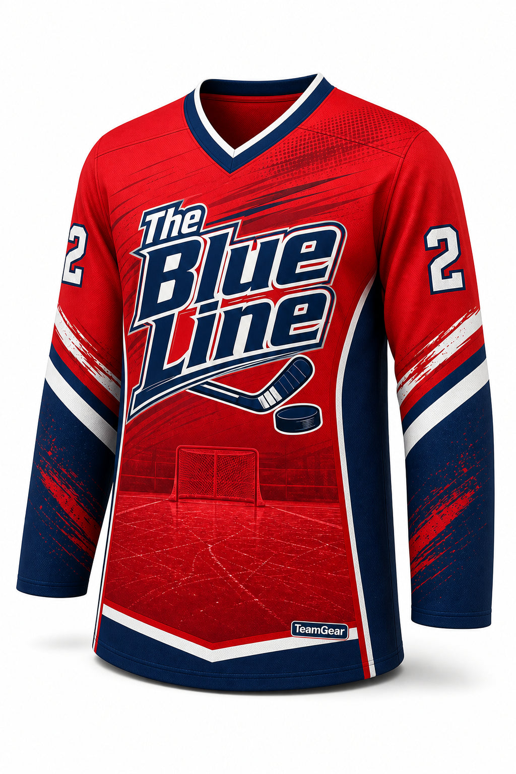 The Blue Line Red Hockey Jersey - front and back view