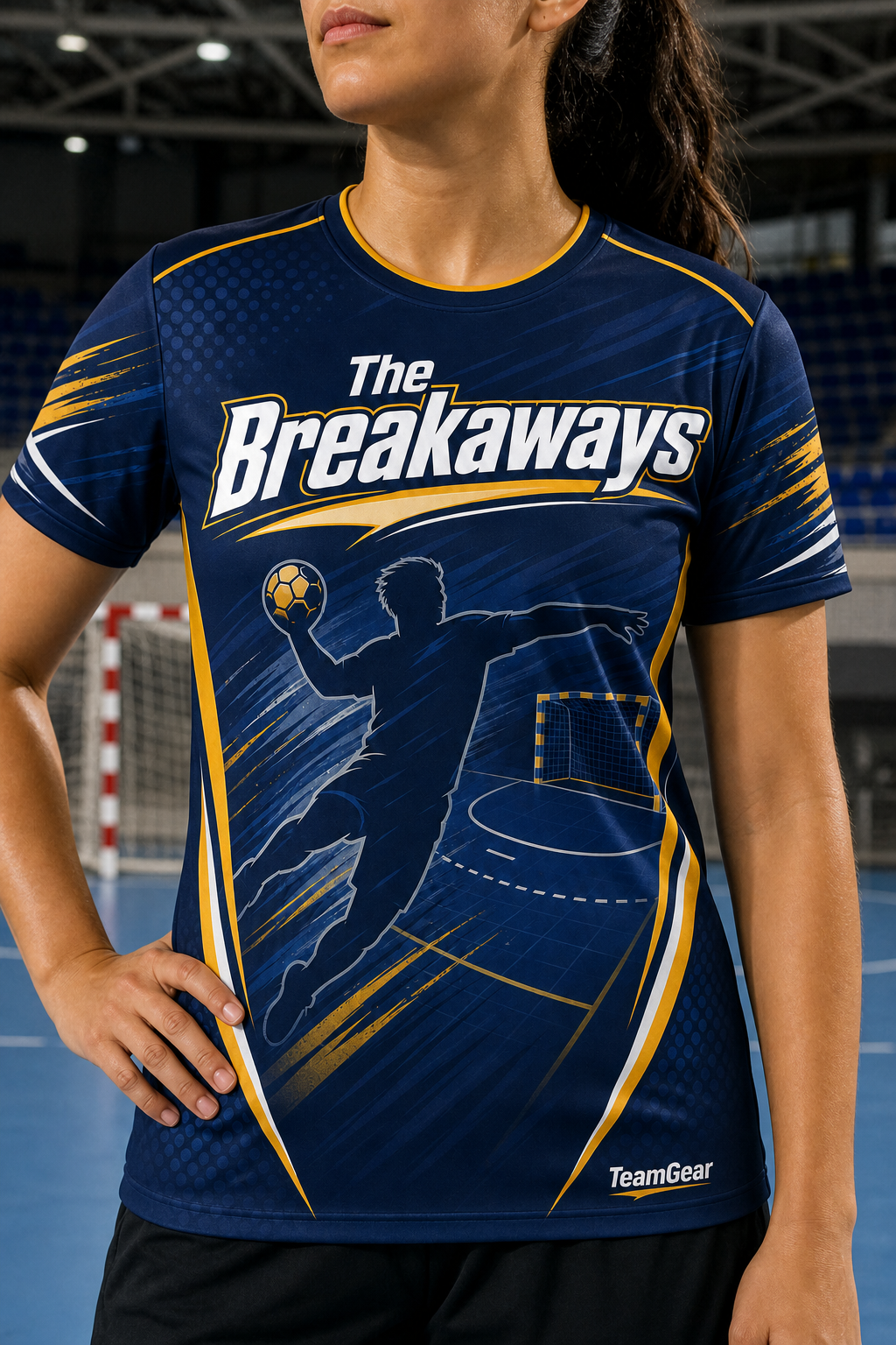 The Breakaways Navy Handball Jersey — custom handball jersey worn on model — TeamGear Canada