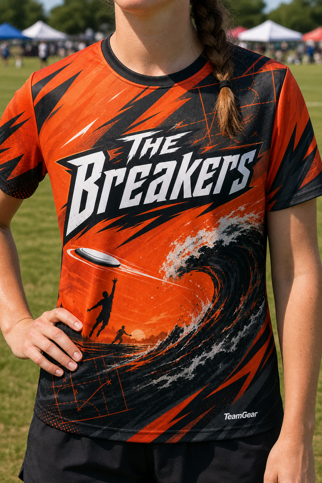 The Breakers Orange Ultimate Frisbee Jersey — custom ultimate frisbee jersey worn on model — TeamGear Canada