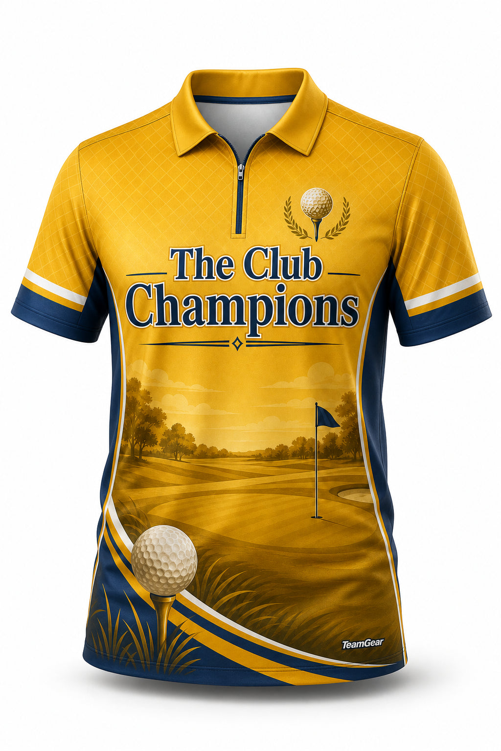 The Club Champions Gold Golf Polo - front and back view