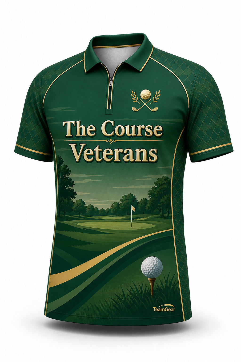 The Course Veterans Green Golf Polo - front and back view