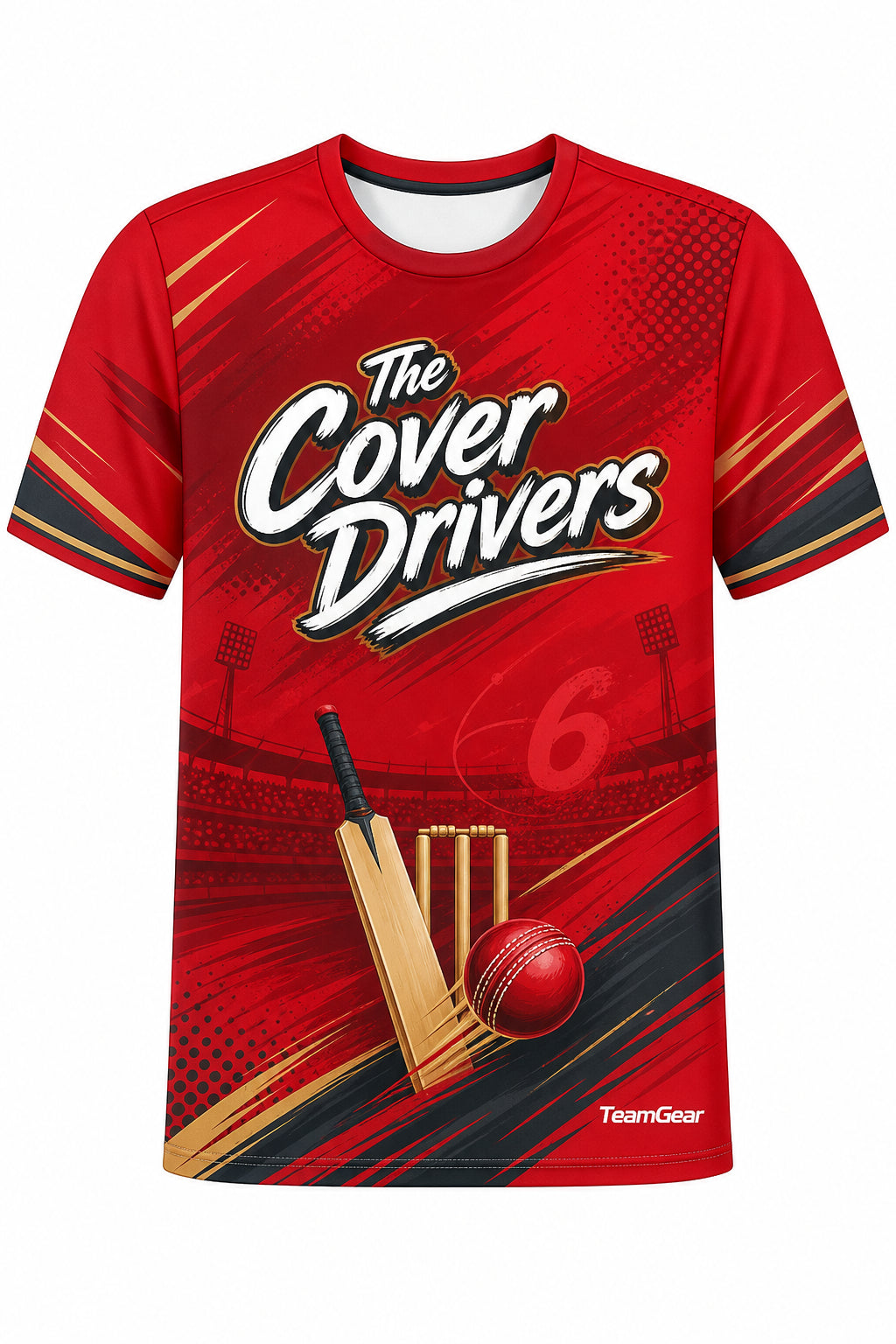 The Cover Drivers Red Cricket Jersey design
