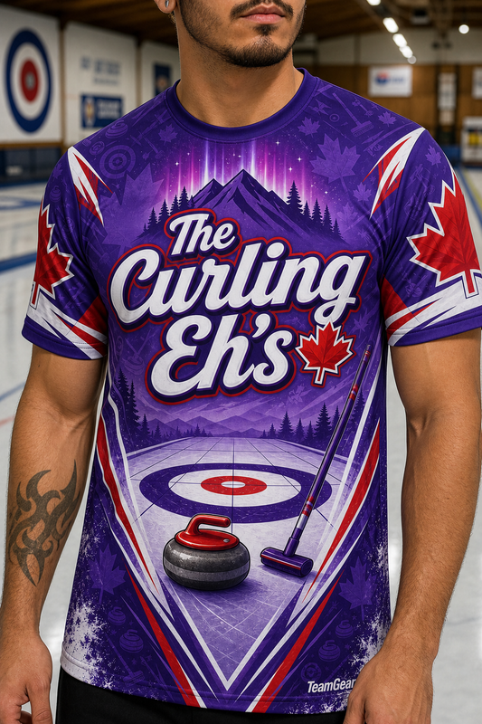 The Curling Eh's Purple Curling Jersey — custom curling jersey worn on model — TeamGear Canada