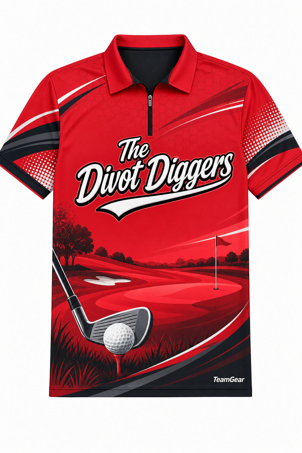 The Divot Diggers Red Golf Polo design