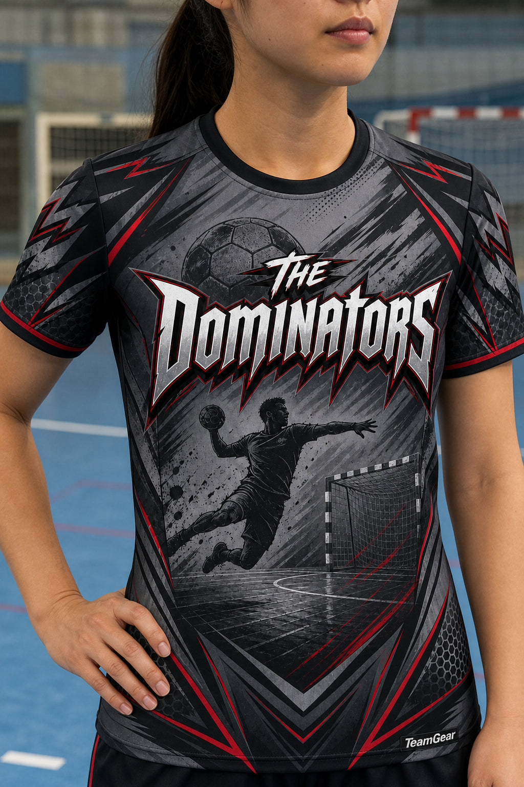 The Dominators Grey Handball Jersey — custom handball jersey worn on model — TeamGear Canada