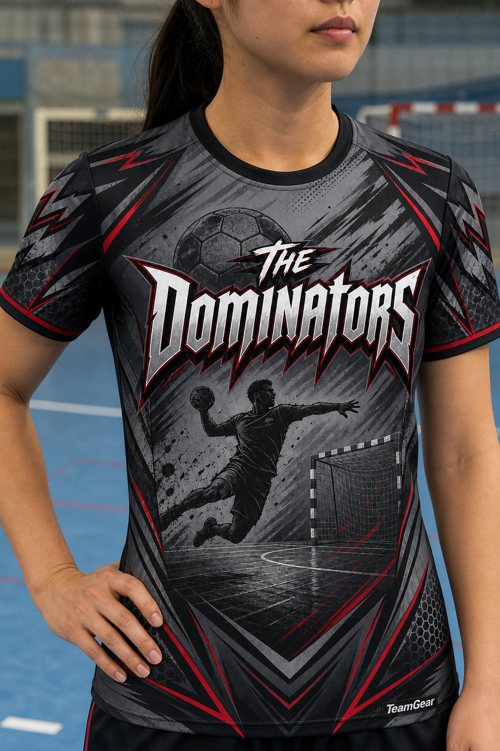 The Dominators Grey Handball Jersey — custom handball jersey worn on model — TeamGear Canada