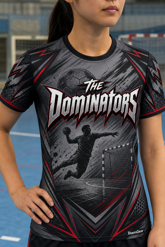 The Dominators Grey Handball Jersey — custom handball jersey worn on model — TeamGear Canada