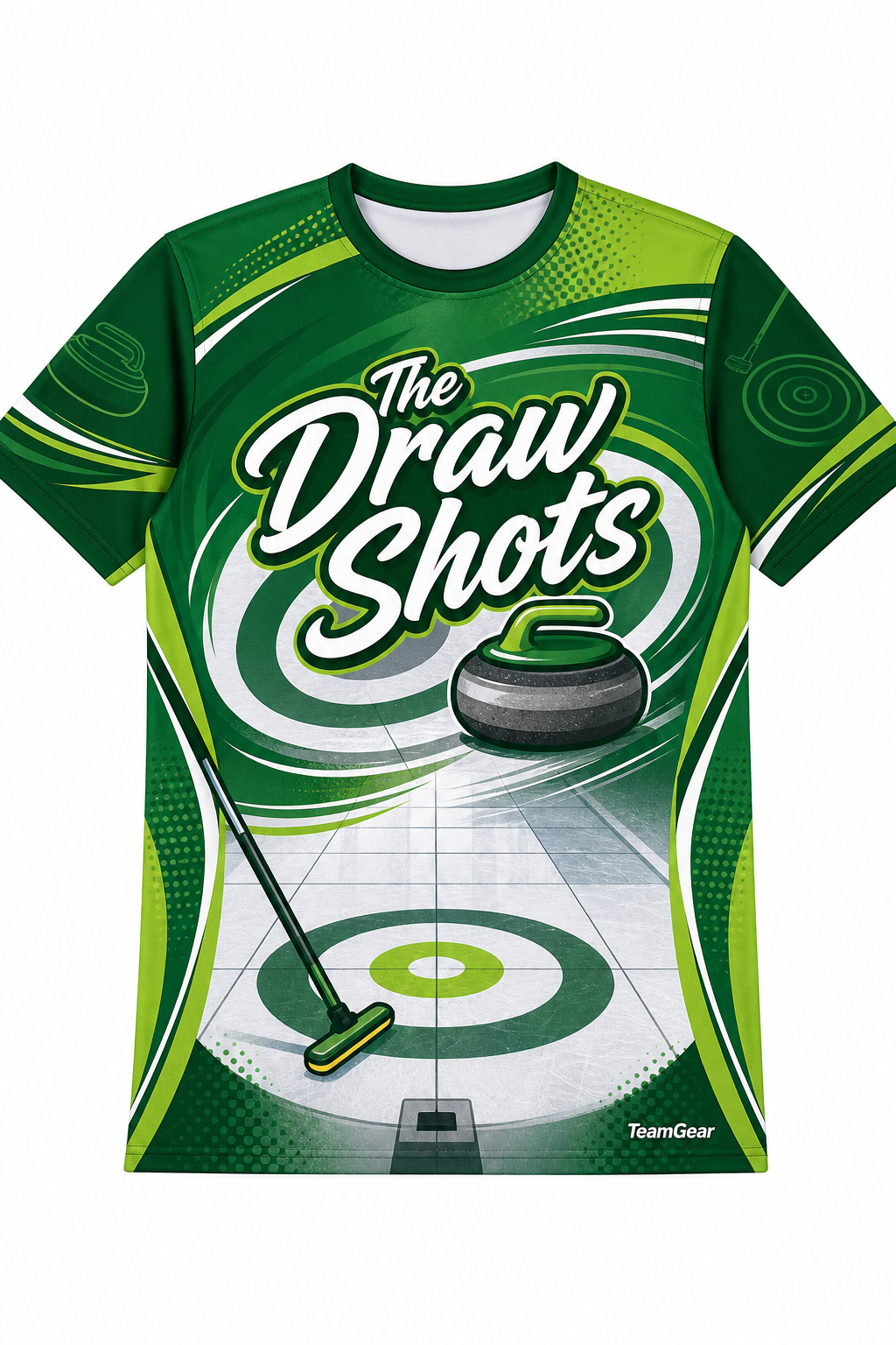 The Draw Shots Green Curling Jersey design