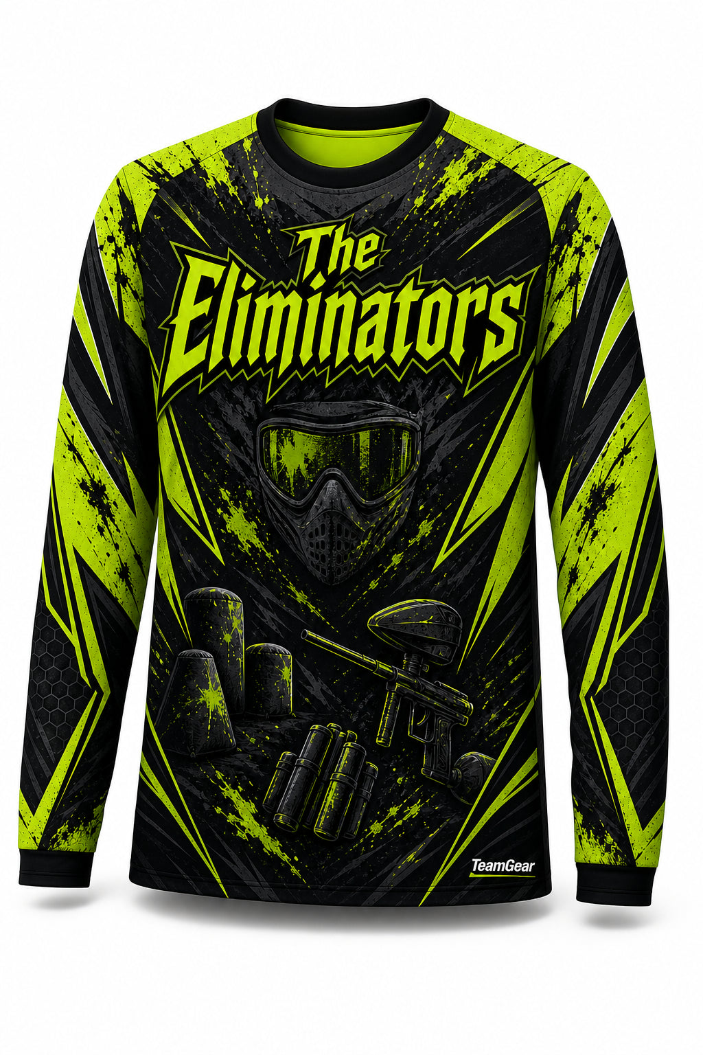 The Eliminators Lime Long Sleeve Paintball Jersey - front and back view