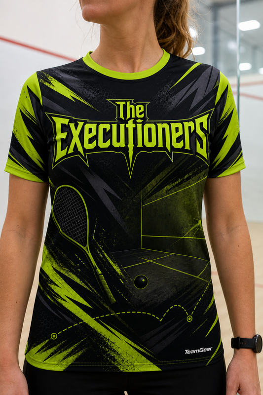 The Executioners Lime Squash Jersey — custom squash jersey worn on model — TeamGear Canada