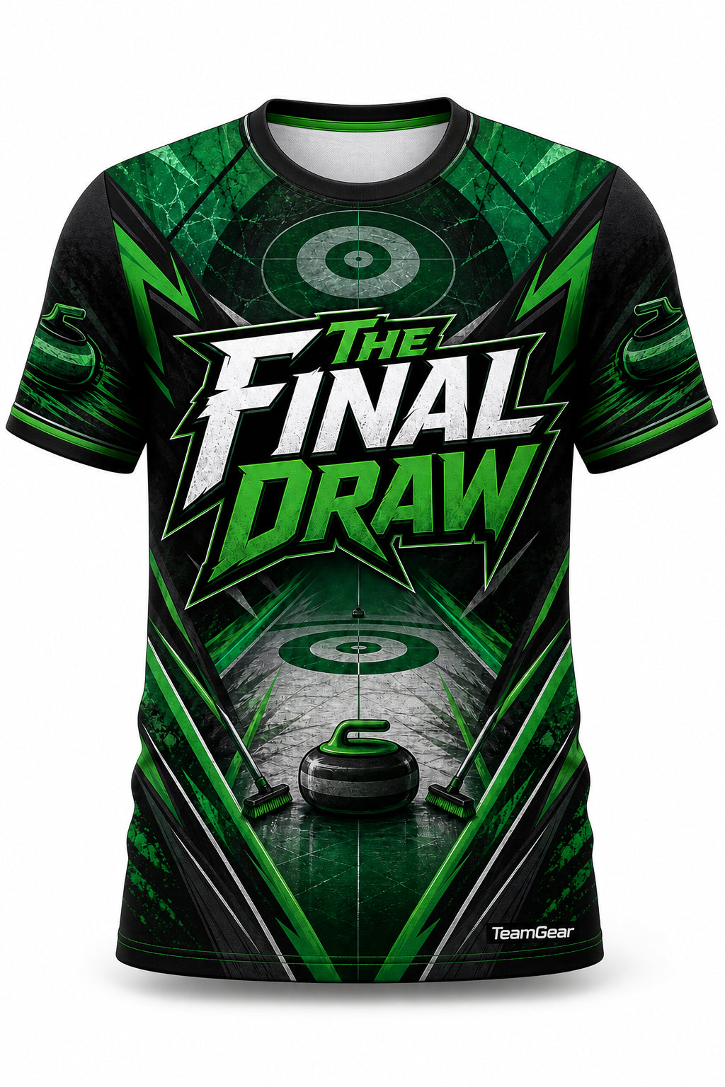 The Final Draw Green Curling Jersey - front and back view
