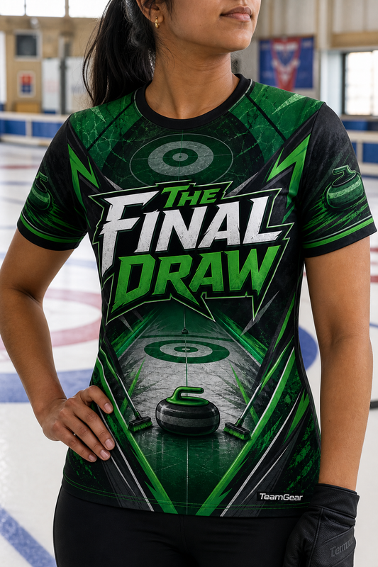 The Final Draw Green Curling Jersey — custom curling jersey worn on model — TeamGear Canada
