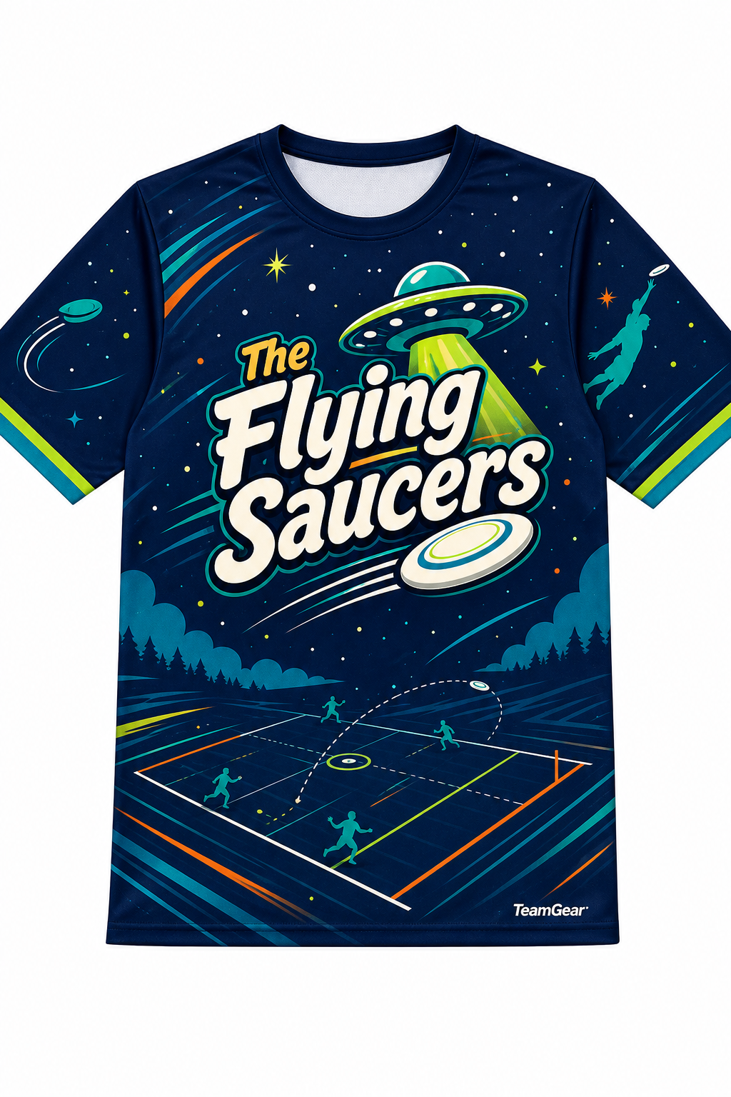 The Flying Saucers Navy Ultimate Frisbee Jersey design