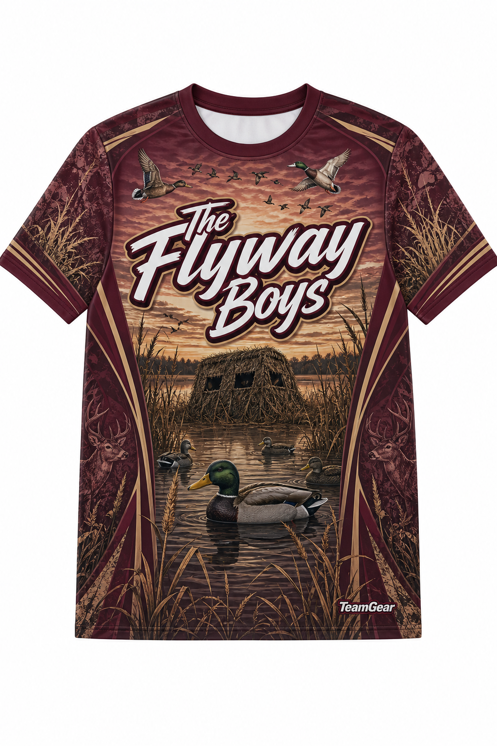 The Flyway Boys Maroon Hunting Jersey design