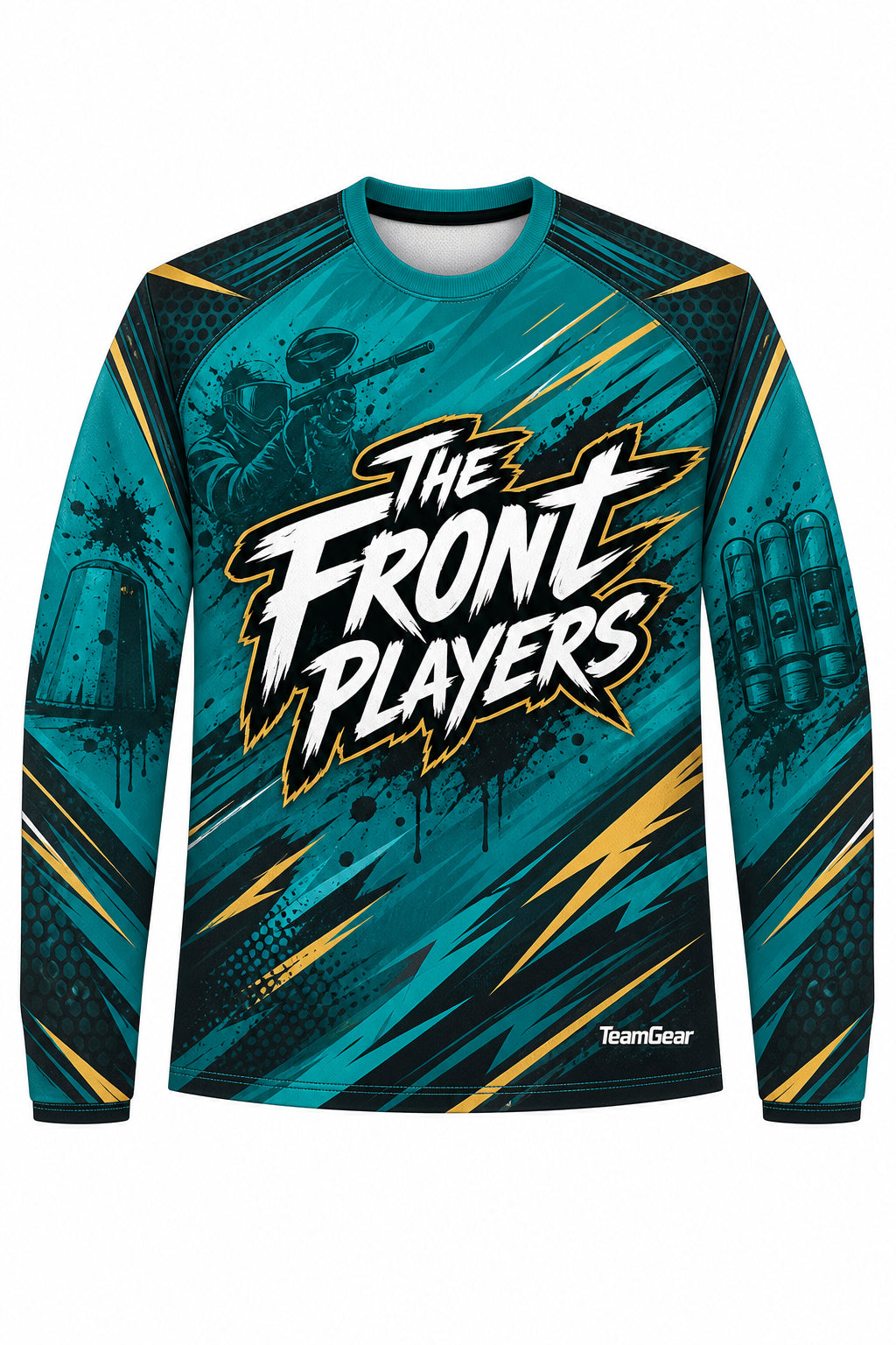 The Front Players Teal Long Sleeve Paintball Jersey design