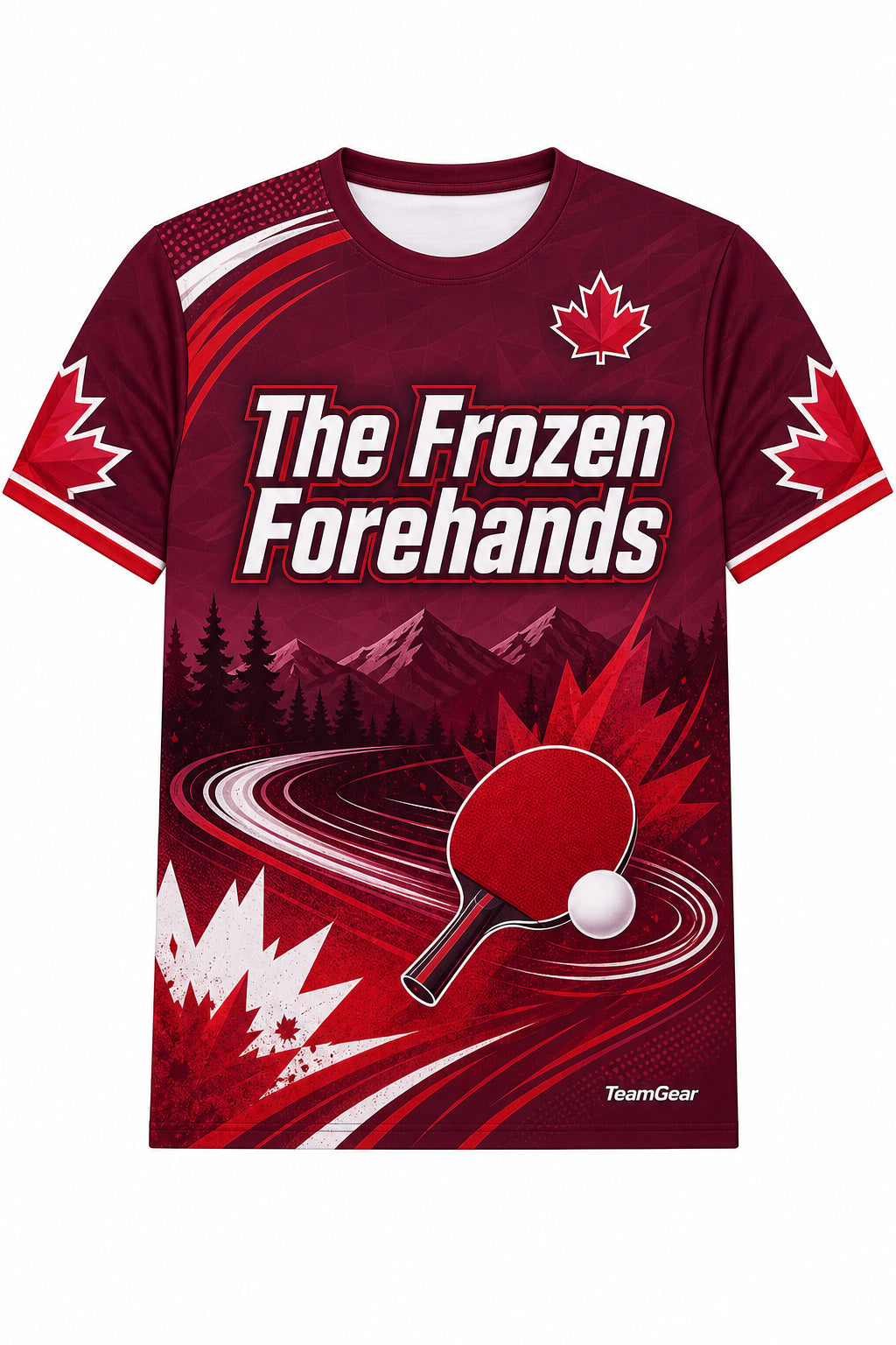 The Frozen Forehands Maroon Table Tennis Jersey with name and number