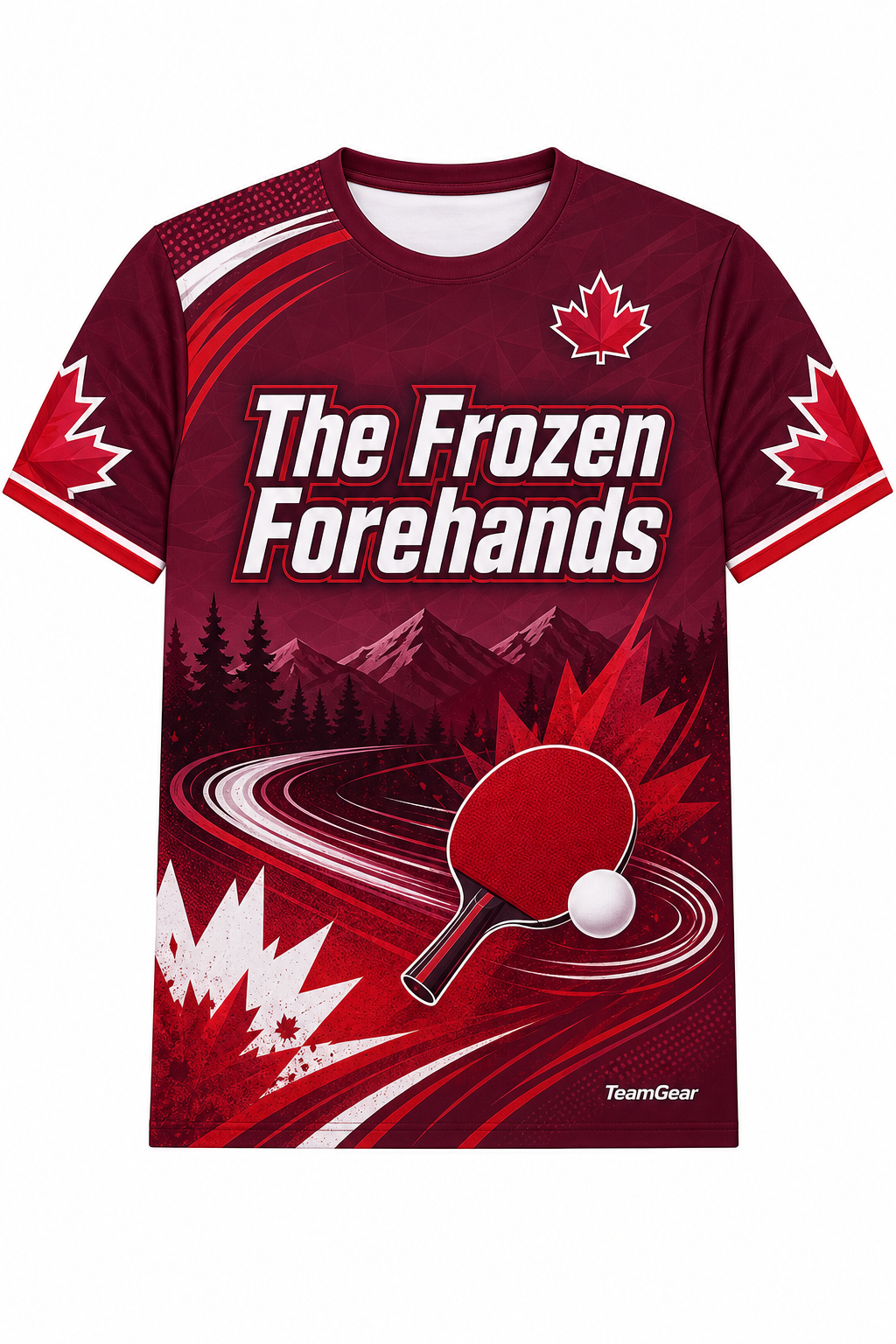 The Frozen Forehands Maroon Table Tennis Jersey with name and number