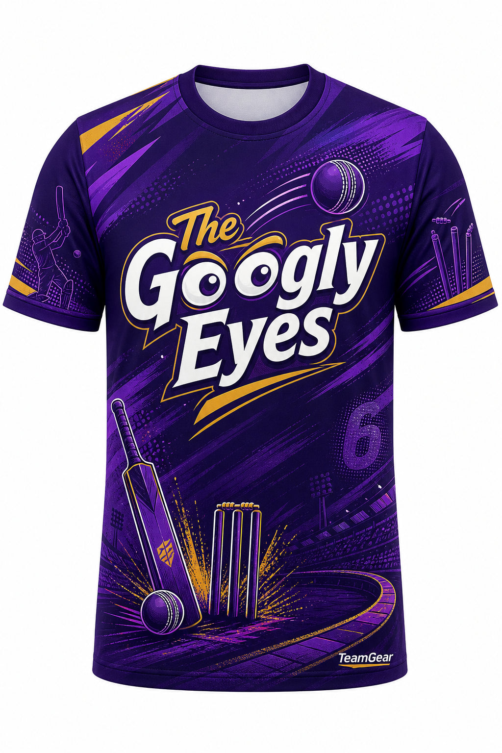 The Googly Eyes Purple Cricket Jersey design