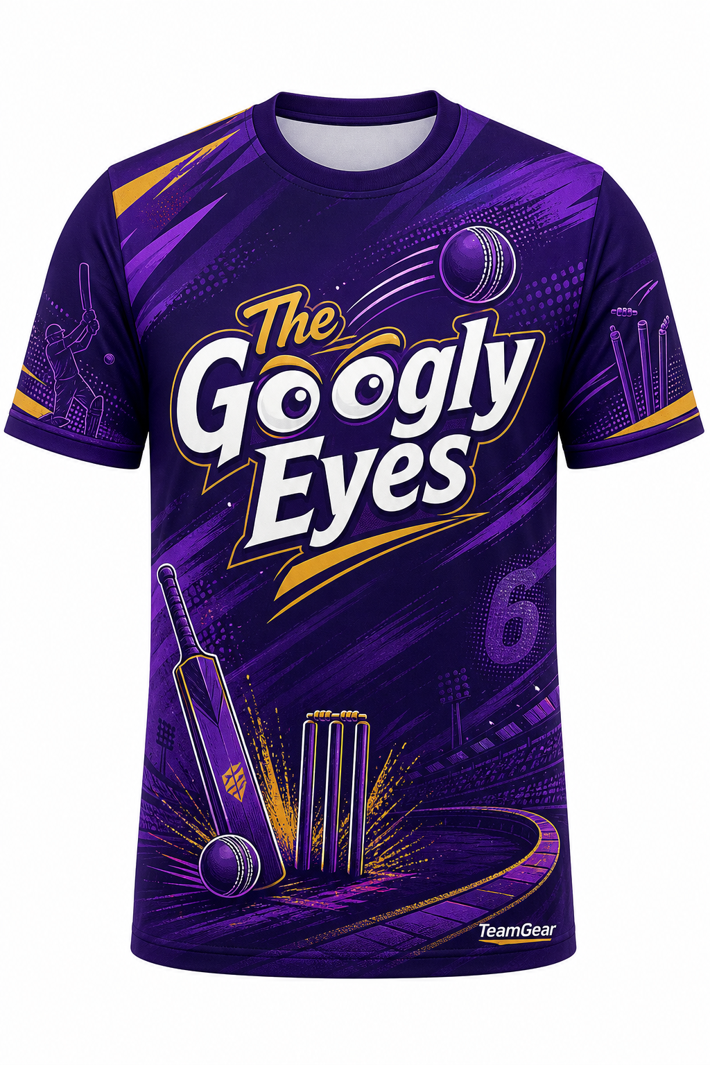 The Googly Eyes Purple Cricket Jersey design