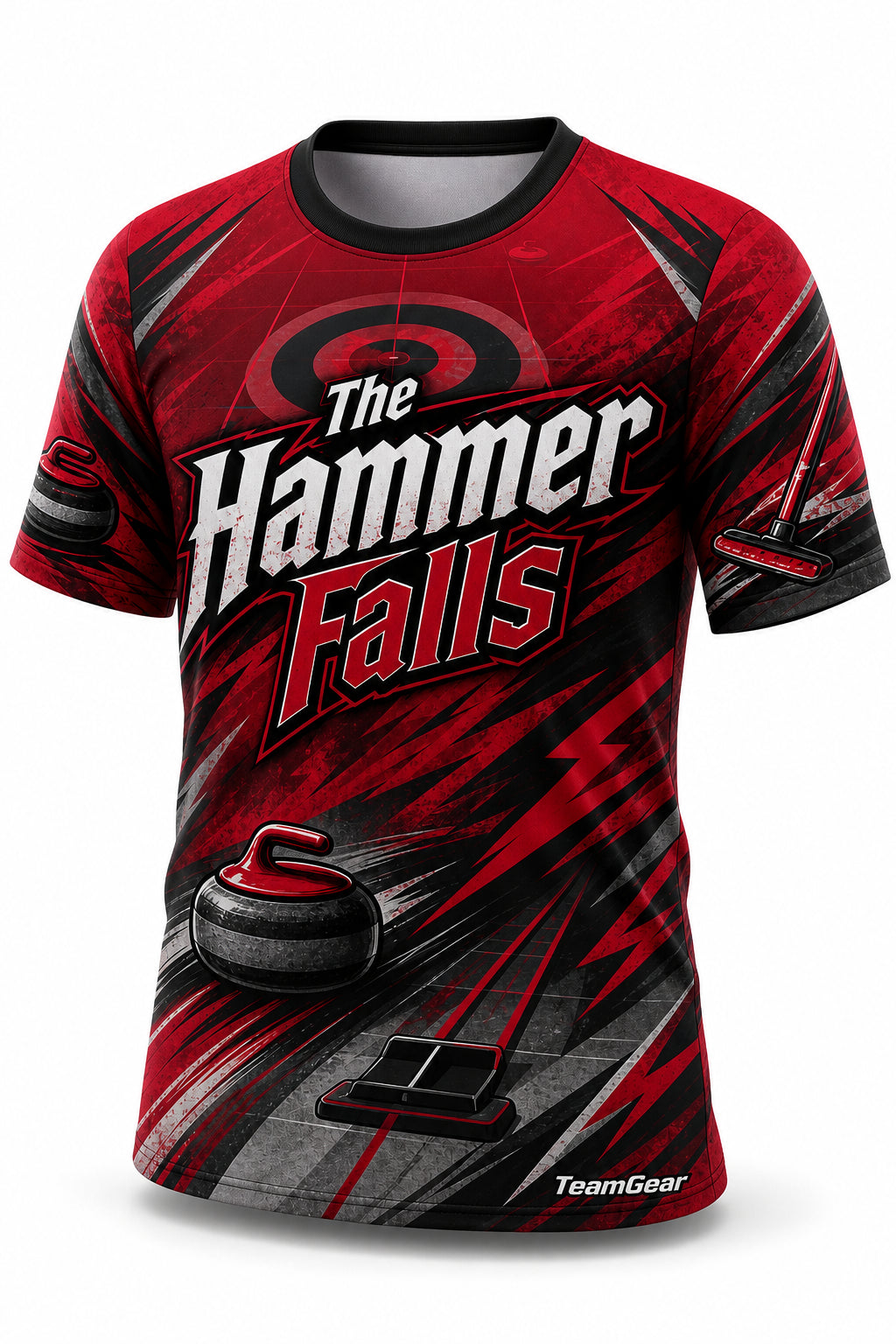 The Hammer Falls Crimson Curling Jersey - front and back view