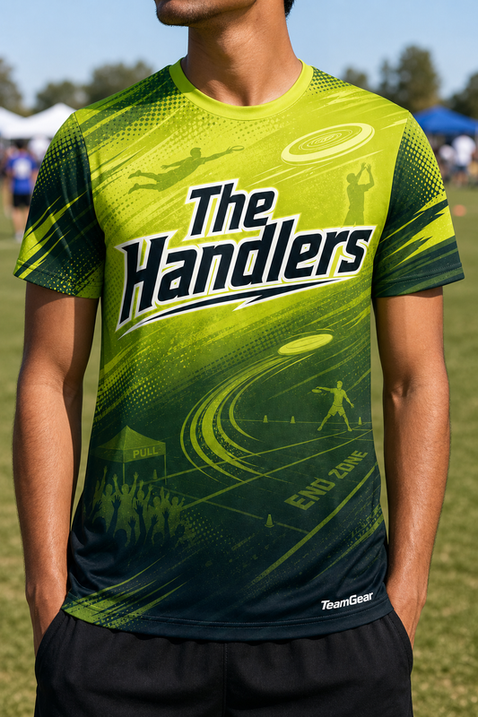 The Handlers Lime Ultimate Frisbee Jersey — custom ultimate frisbee jersey worn on model — TeamGear Canada