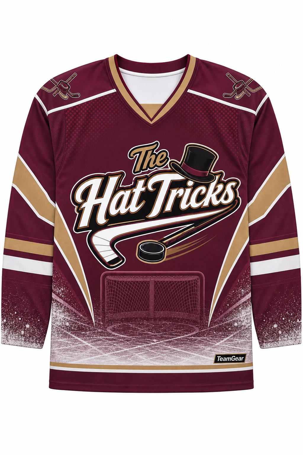 The Hat Tricks Maroon Hockey Jersey design