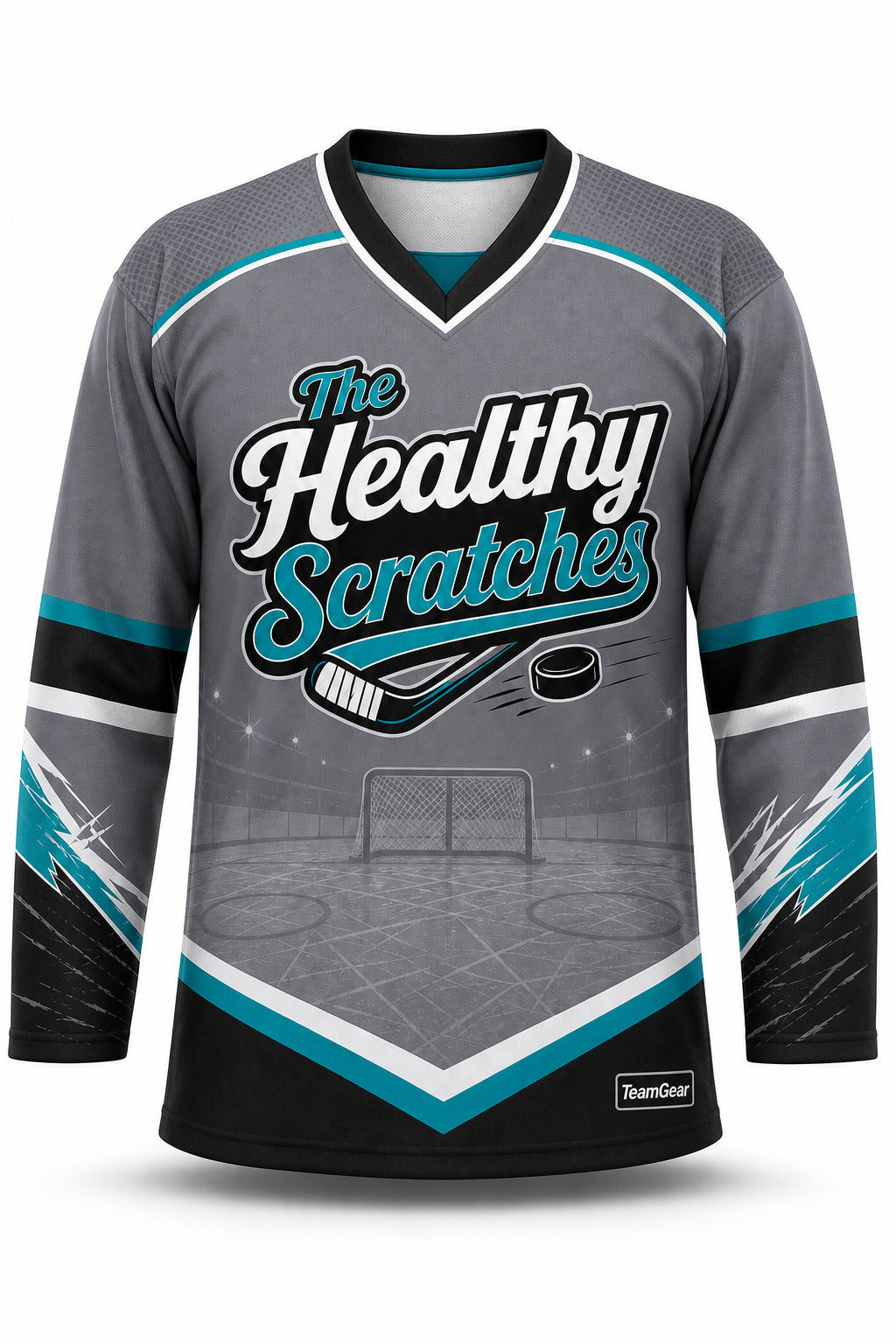 The Healthy Scratches Grey Hockey Jersey - front and back view