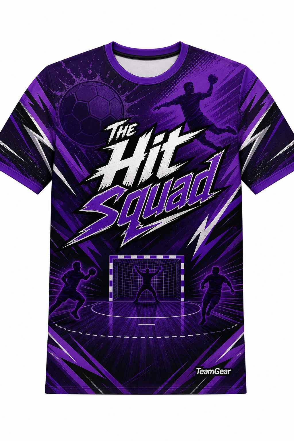 The Hit Squad Purple Handball Jersey design