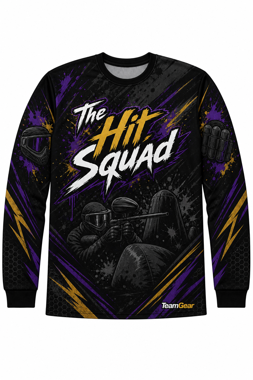 The Hit Squad Black Long Sleeve Paintball Jersey design