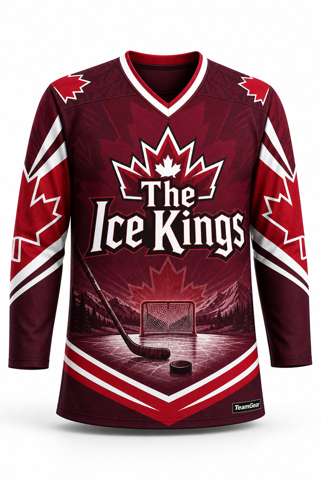 The Ice Kings Maroon Hockey Jersey - front and back view