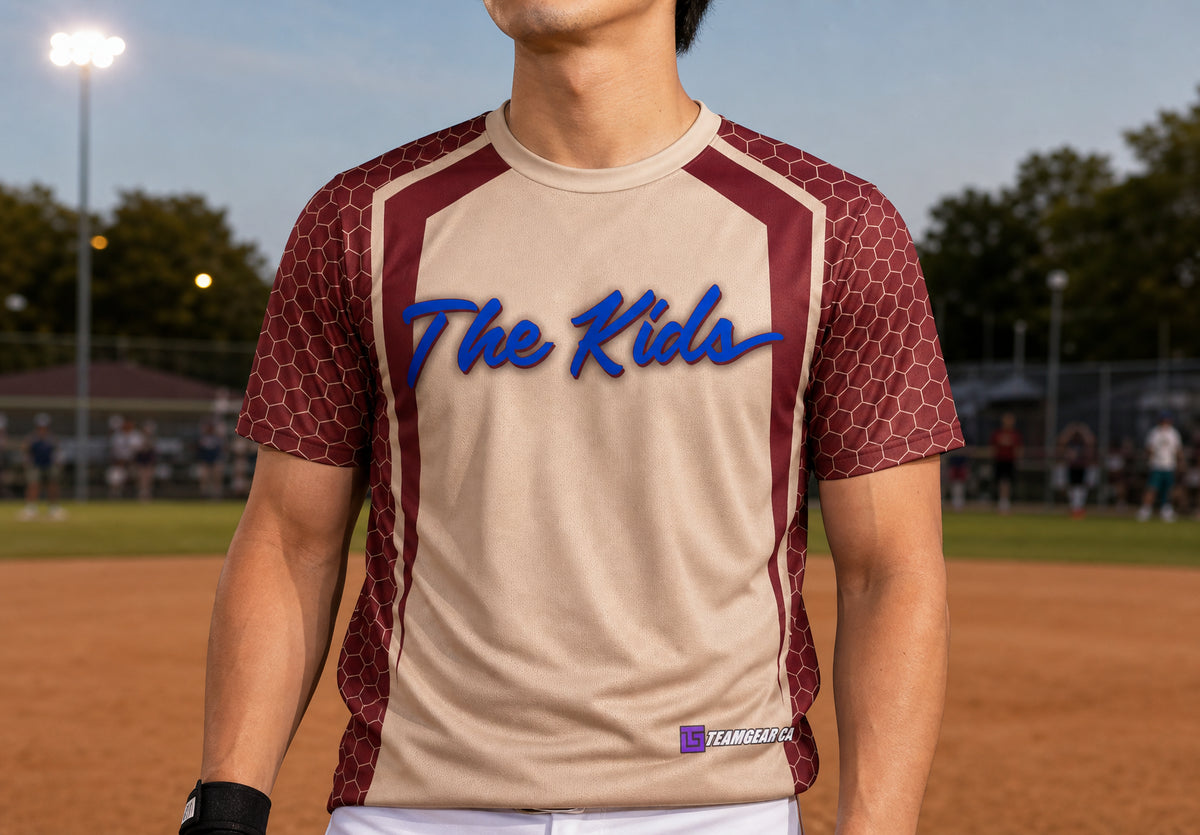 The Kids Softball Jersey — custom softball jersey worn on model — TeamGear Canada