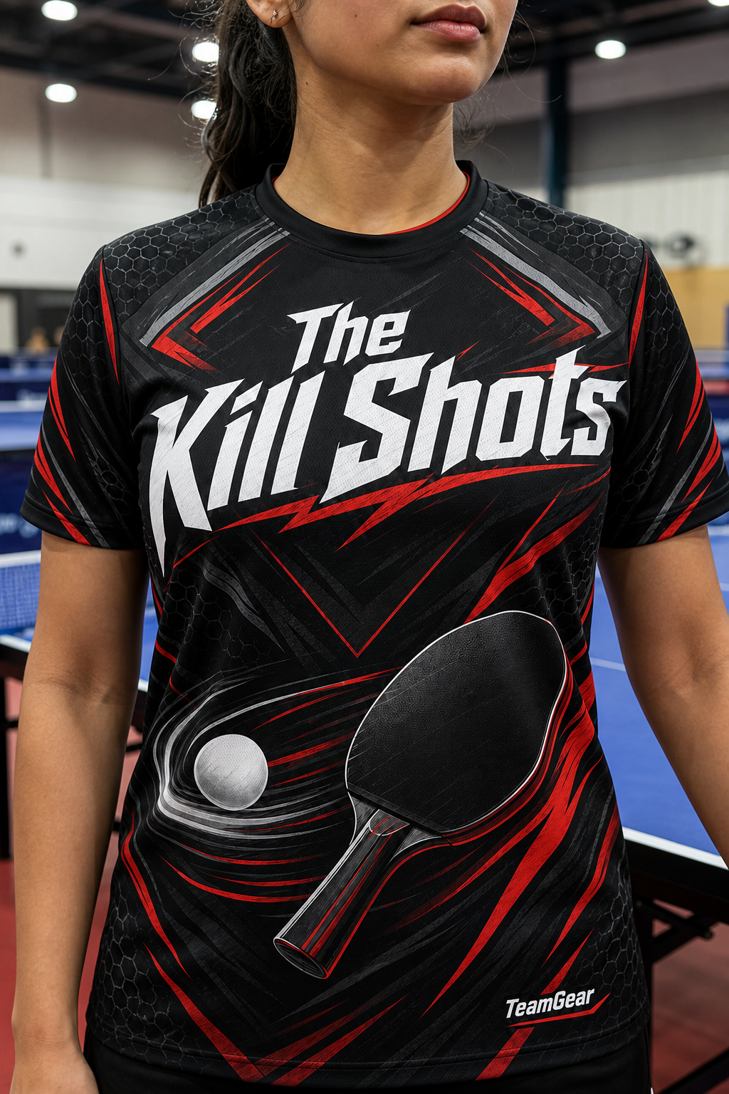 The Kill Shots Black Table Tennis Jersey — custom table tennis jersey worn on model — TeamGear Canada