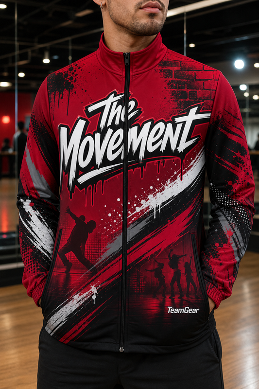 The Movement Crimson Dance Jacket — custom dance jacket worn on model — TeamGear Canada