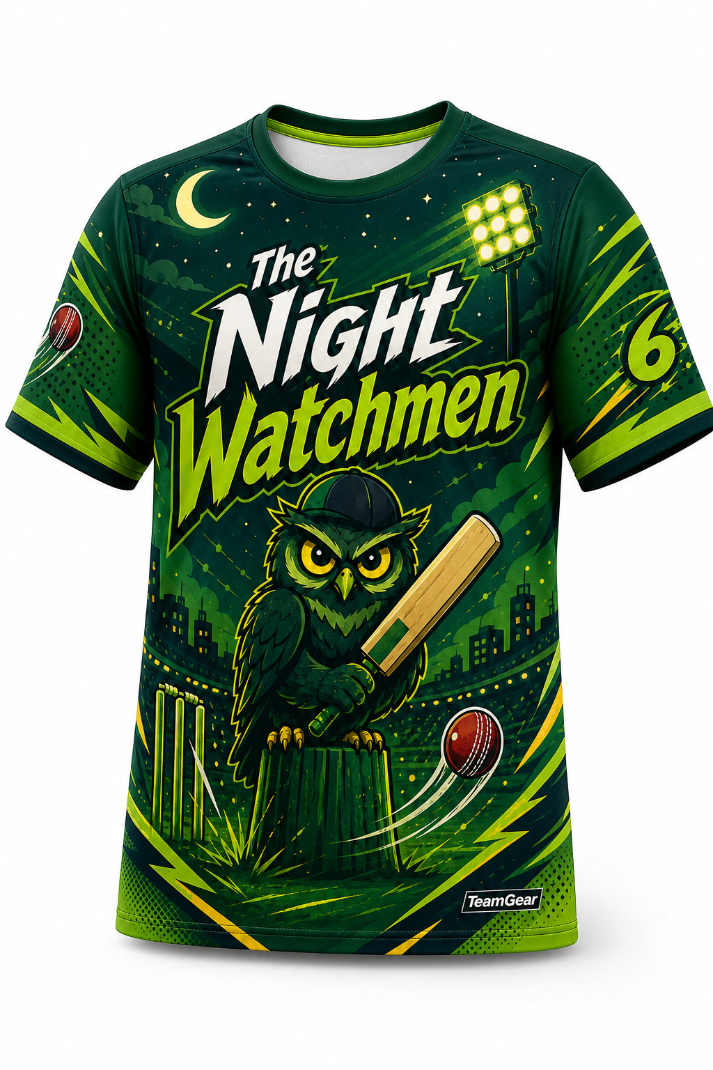 The Night Watchmen Green Cricket Jersey - front and back view