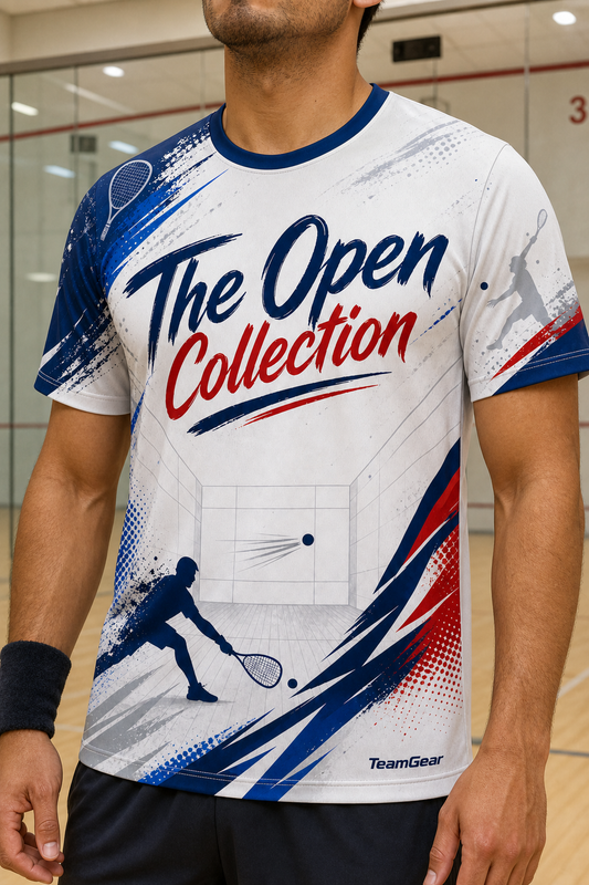 The Open Collection White Racquetball Jersey — custom racquetball jersey worn on model — TeamGear Canada