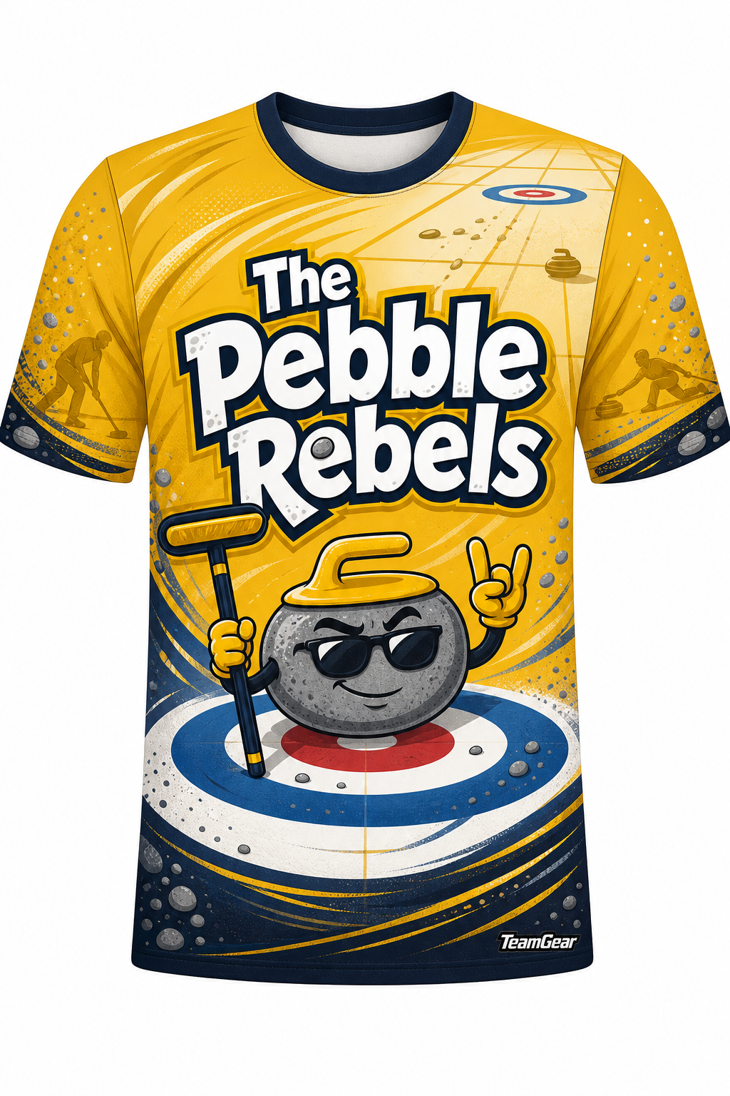 The Pebble Rebels Gold Curling Jersey design