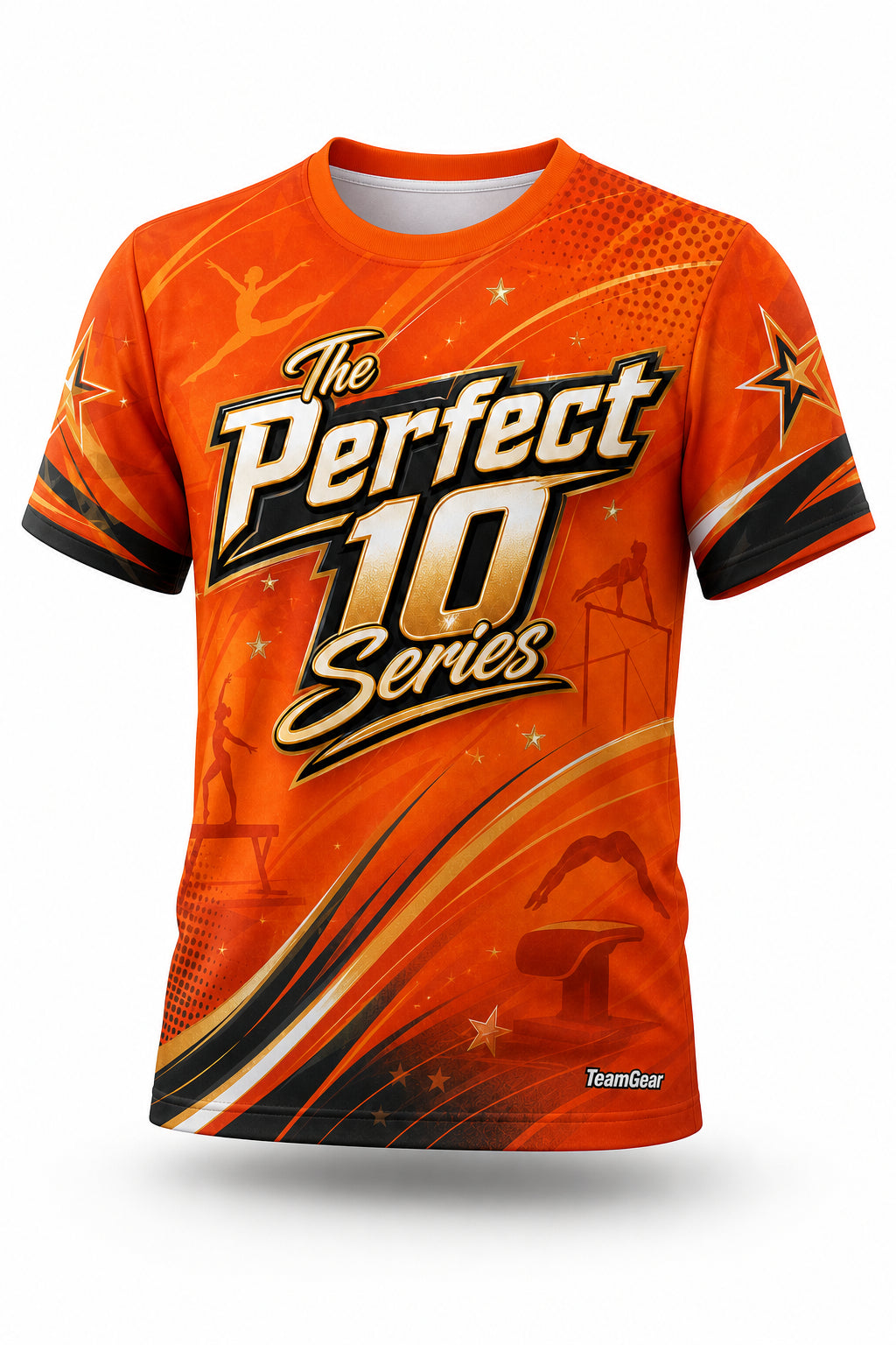 The Perfect 10 Series Orange Gymnastics Jersey - front and back view