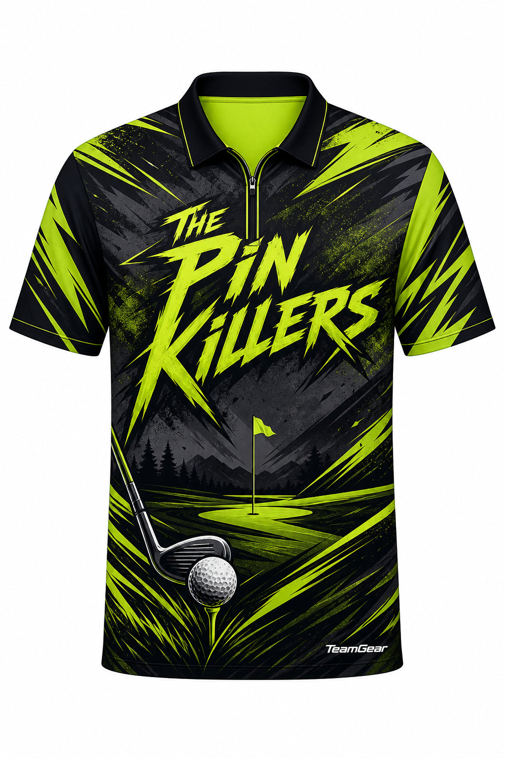 The Pin Killers Lime Golf Polo design