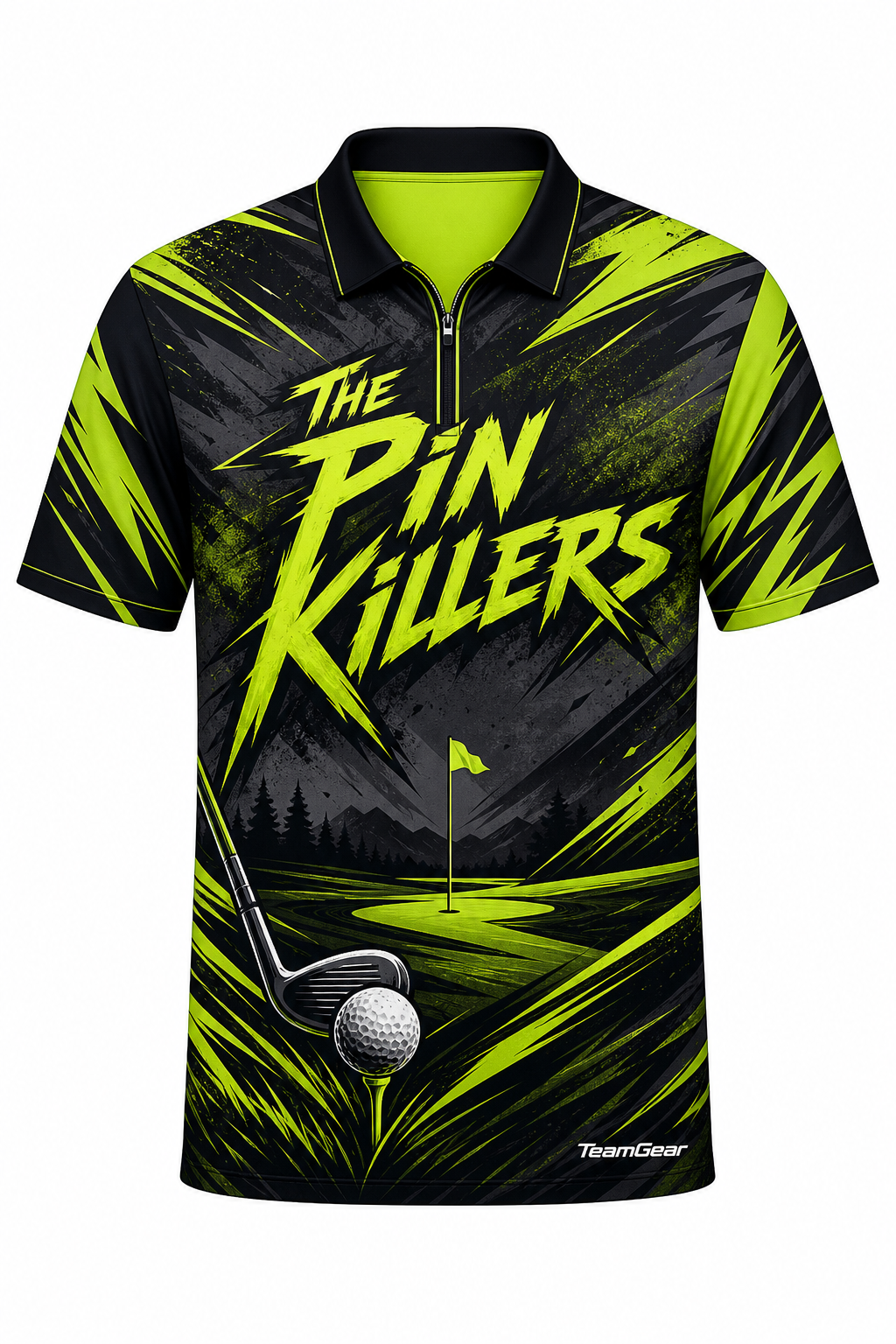 The Pin Killers Lime Golf Polo design