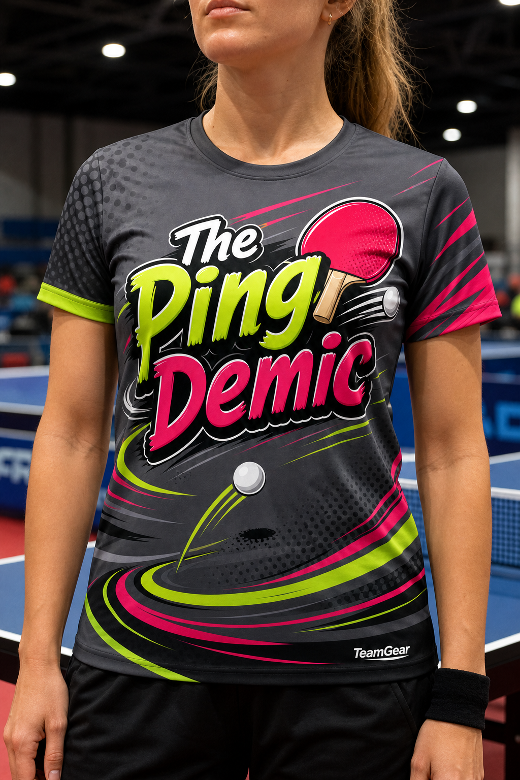 The Ping Demic Grey Table Tennis Jersey — custom table tennis jersey worn on model — TeamGear Canada