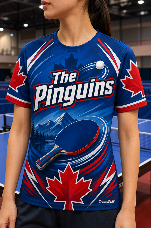 The Pinguins Blue Table Tennis Jersey — custom table tennis jersey worn on model — TeamGear Canada