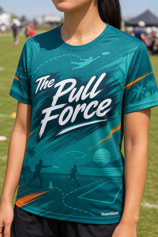 The Pull Force Teal Ultimate Frisbee Jersey — custom ultimate frisbee jersey worn on model — TeamGear Canada