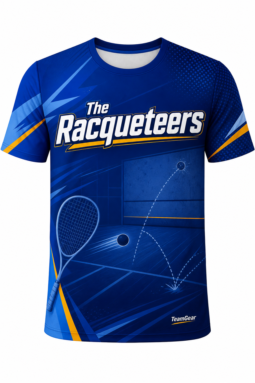 The Racqueteers Blue Squash Jersey with name and number