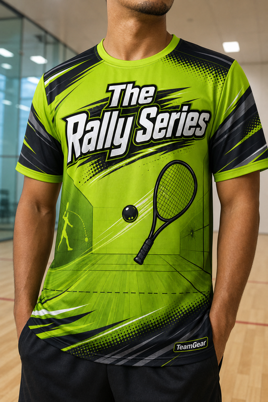 The Rally Series Lime Racquetball Jersey — custom racquetball jersey worn on model — TeamGear Canada