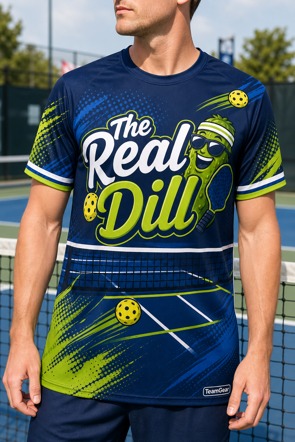The Real Dill Navy Pickleball Jersey — custom pickleball jersey worn on model — TeamGear Canada