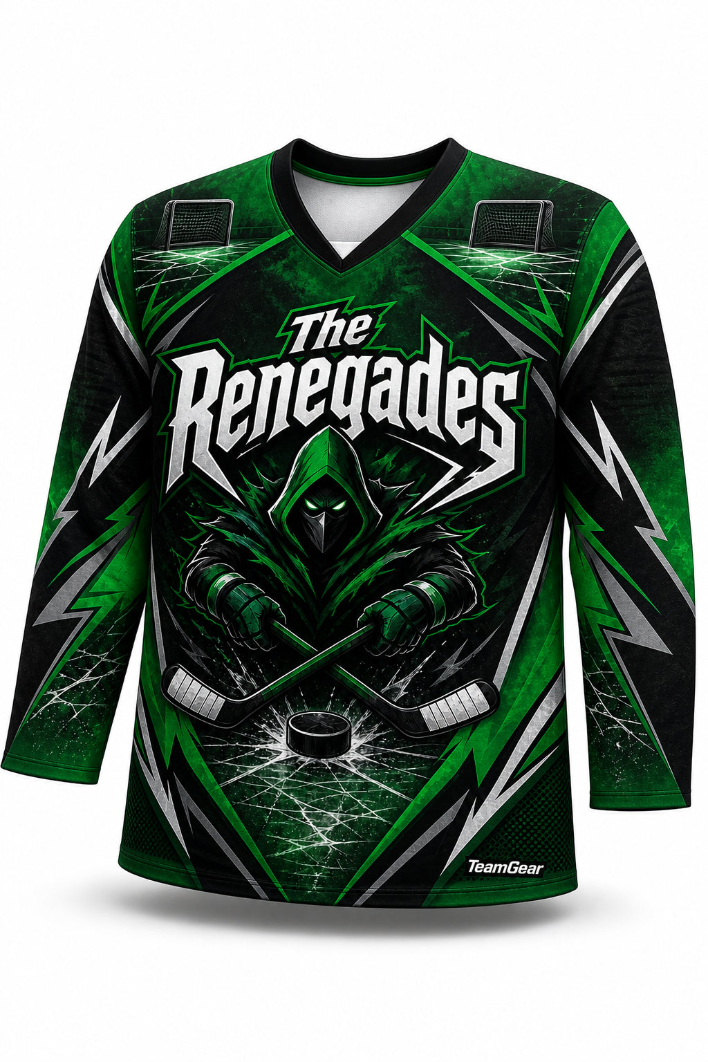 The Renegades Green Hockey Jersey - front and back view