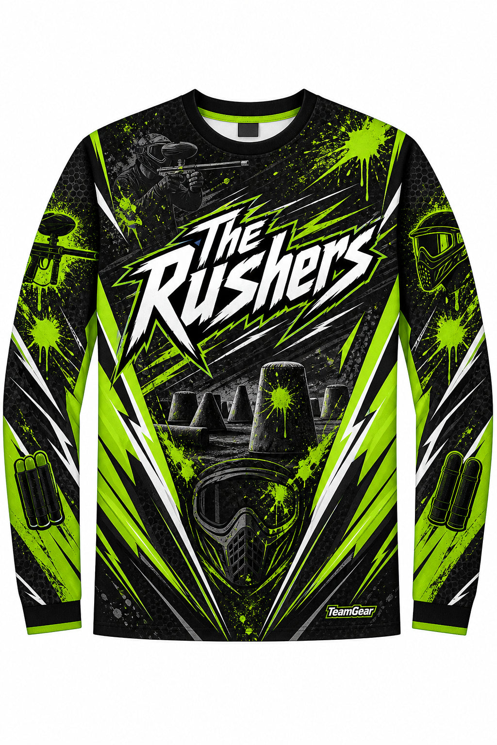 The Rushers Lime Long Sleeve Paintball Jersey design