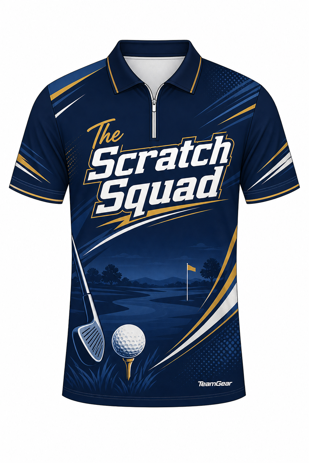 The Scratch Squad Navy Golf Polo design